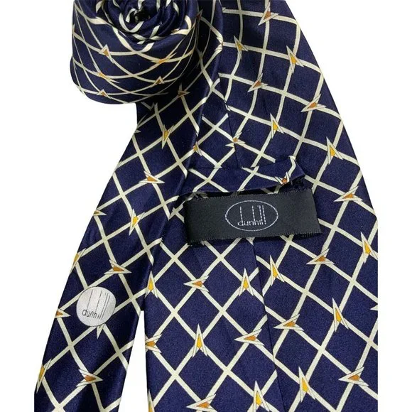 DUNHILL Blue Geometric Silk Tie HANDMADE ITALY 59"/ 4" EC - Picture 2 of 4